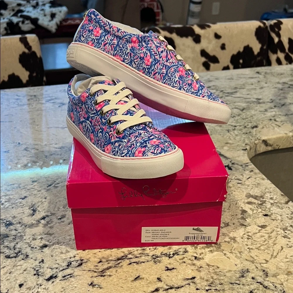 Lilly Pulitzer Pink and Blue Patterned Sneakers - Picture 1 of 5